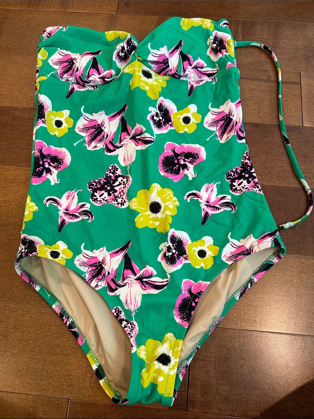 J. Crew Green Floral One-Piece Swimsuit with Pink & Yellow Flowers